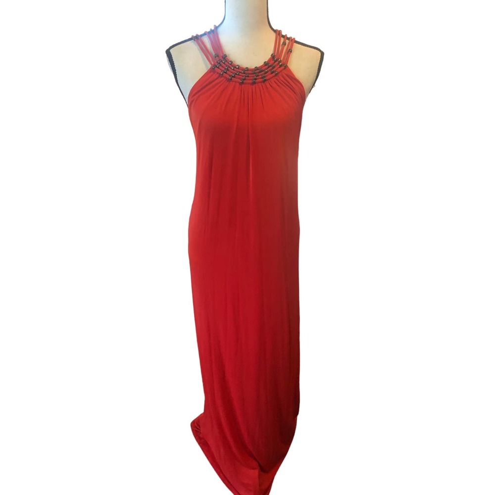 Bcbg Maxazria Paprika Red Long Maxi Dress Tie Back Large